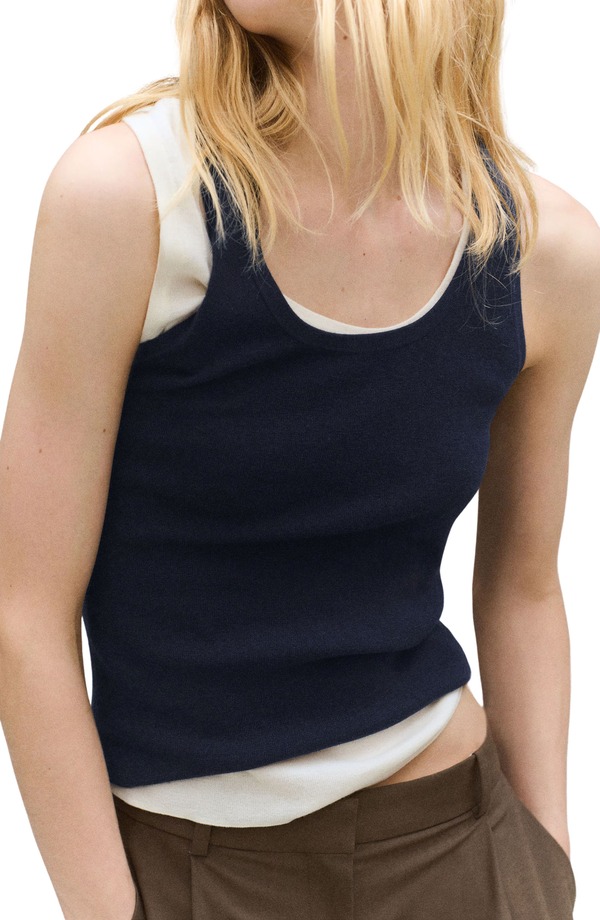 マンゴ レディース トップス シャツ ウール セーター コットン MANGO Wool & Cotton Sweater Tank Dark Navy ネイビー
