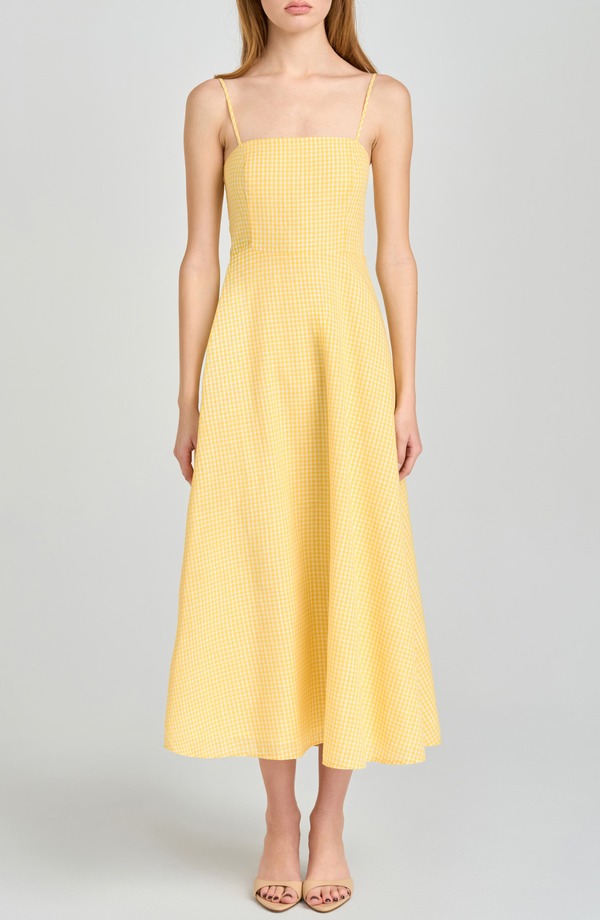 ワイフ レディース トップス ワンピース ギンガムチェック ミディ ギンガム WAYF Josefina Gingham Fit & Flare Midi Dress Yellow イエロー
