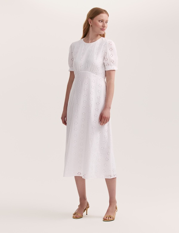 ファイナリー ロンドン レディース トップス ワンピース ミディ コットン Finery London Mela Cotton Midi Tea Dress White ホワイト