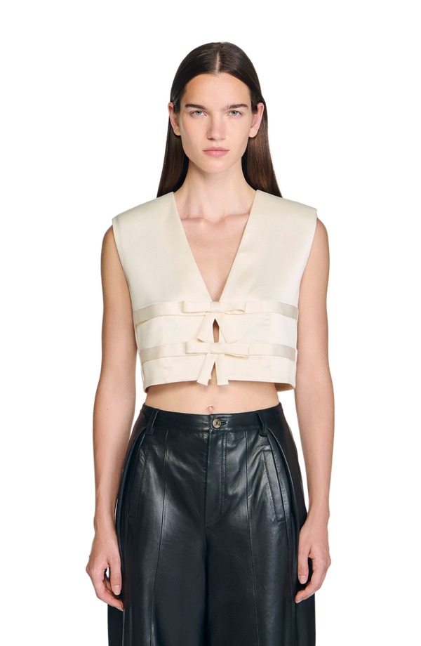 サンドロ レディース トップス シャツ サテン ノースリーブ SANDRO Sleevelessatin crop top Ecru エクリュ