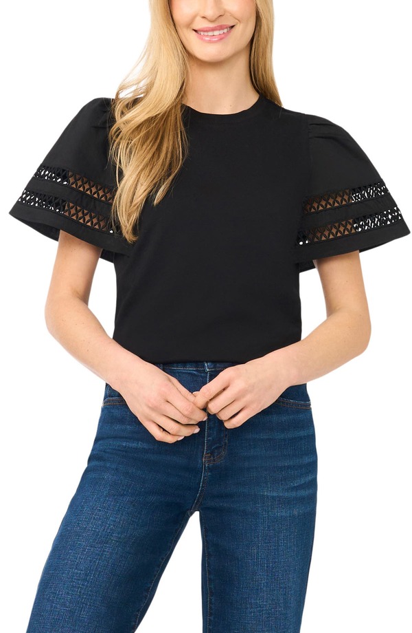 セセ レディース トップス シャツ コットン 刺繍 CeCembroideredetail Short Sleeve Cotton Top Rich Black ブラック｜ReVida 店