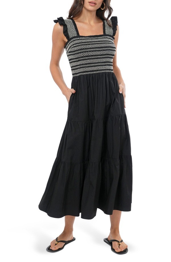 アドレイン ラエ レディース ボトムス カジュアルパンツ ミディ シャーリング Adelyn Rae Katie Smocked Midi Sundress Black ブラック