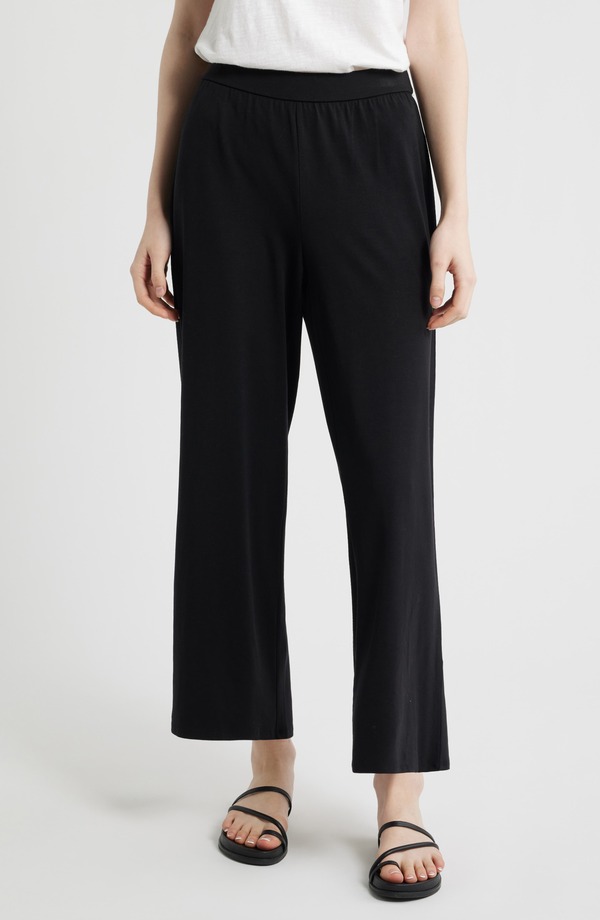 エイリーンフィッシャー レディース ボトムス レギンス ワイドレッグ ズボン下 アンクル ティーシャツ Eileen Fisher Jersey Ankle Wide Leg Pants Black 黒いこと