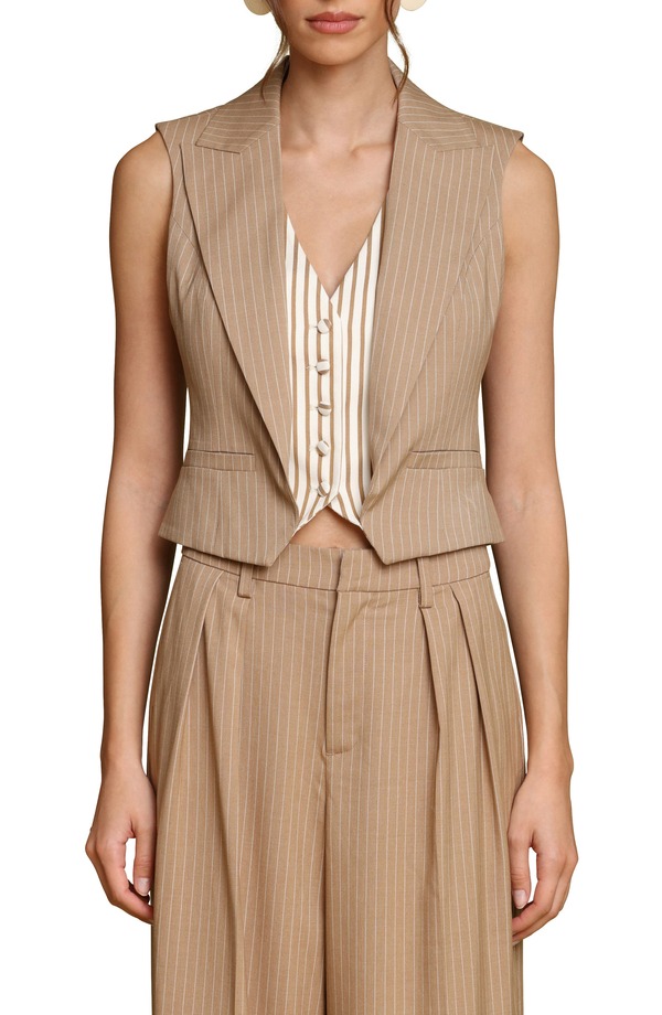 アヴェックレフィーユ レディース トップス シャツ ベスト Avec Les Filles Pinstripe Layered Vest Camel Pinstripe キャメル