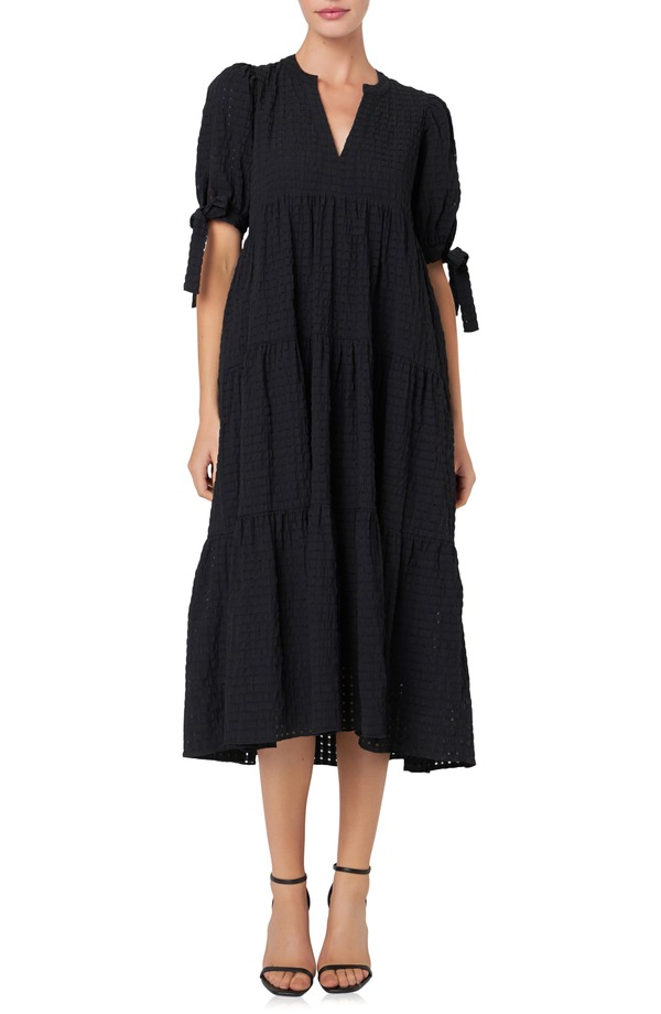 イングリッシュファクトリー レディース トップス ワンピース ティアード ギンガムチェック ミディ ギンガム English Factory Gingham Tiered Midi Dress Black ブラック