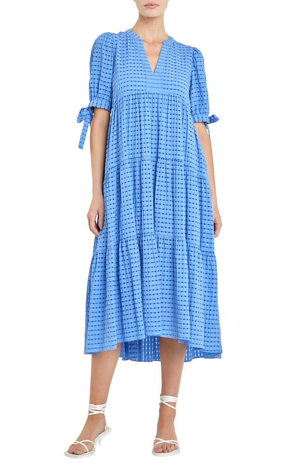 イングリッシュファクトリー レディース トップス ワンピース ティアード ギンガムチェック ミディ ギンガム English Factory Gingham Tiered Midi Dress Cobalt コバルト