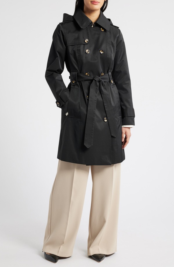 ロンドンフォグ レディース アウター 上衣・上衣 厚地の外套 London Fog Missy Hooded Belted Trench Coat Black 黒いこと