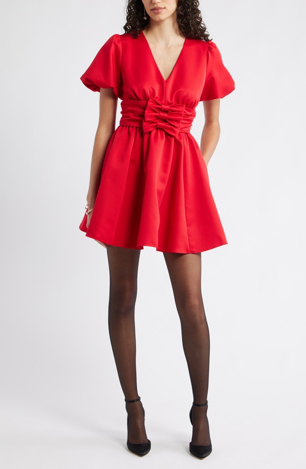 チェルシー 28 レディース トップス ワンピース ミニ Chelsea28 Bow Detail Puff Sleeve Minidress Red Barbados レッド