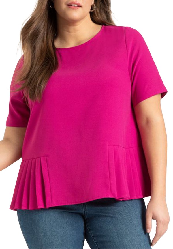 エロクイ レディース トップス シャツ プリーツ ELOQUII Pleated Hem Top Festival Fuchsia フューシャ
