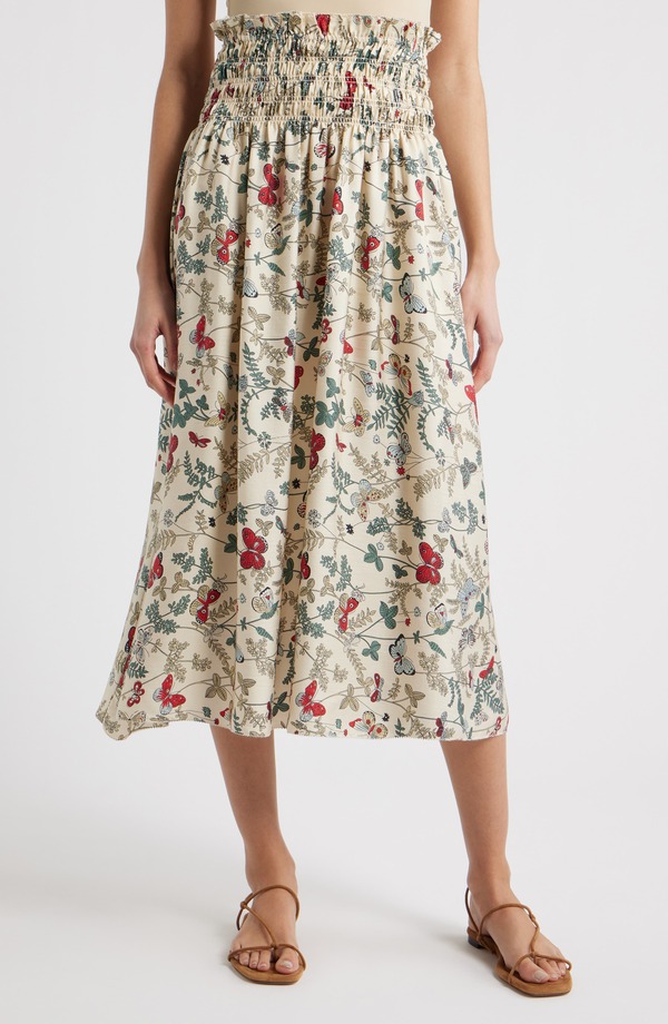 ザ・グレート レディース ボトムスカート A ライン フラワー柄 ミディ シルク フラワー THE GREAT. The Canary Floral A-Line Silk Midi Skirt Floating Butterfly|ReVida 店