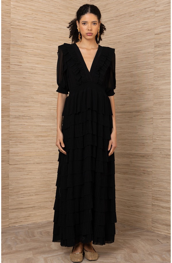 ヘイルボブ レディース トップス ワンピース シフォン Hale Bob Aulelei Chiffon Solidress Black ブラック