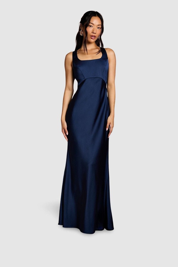 コースト レディース トップス ワンピース サテン Coast Square Neck Satin Bow Dress Navy ネイビー｜ReVida 店