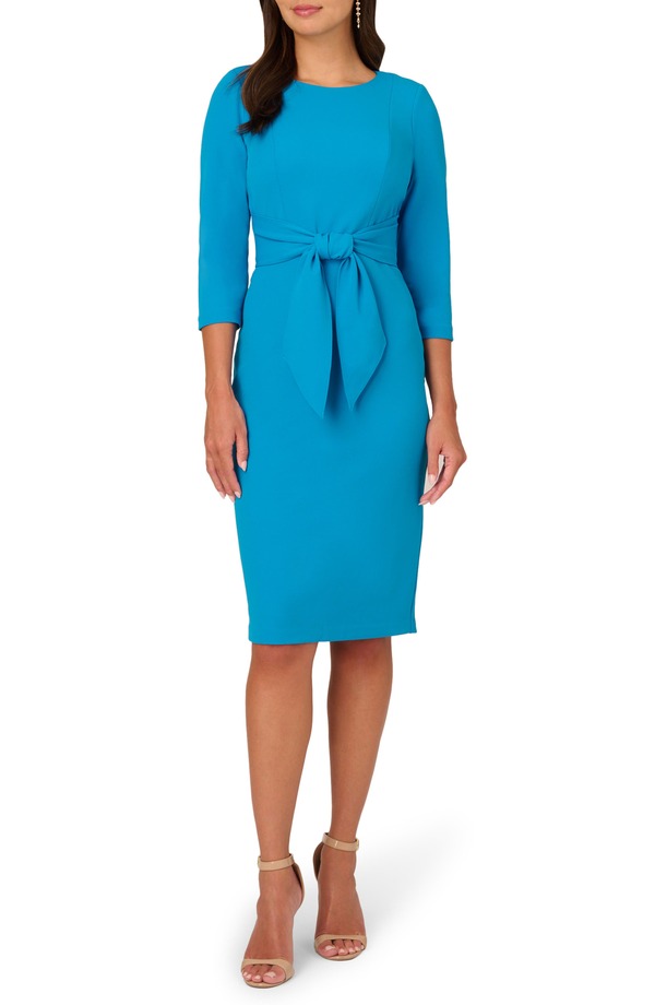 アドリアナ パペル レディース トップス ワンピース クレープ Adrianna Papell Tie Waist Crepe Sheath Dress Blue Coast ブルー