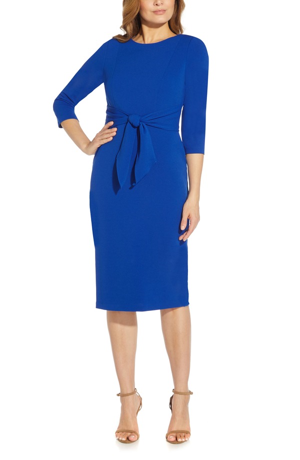 アドリアナ パペル レディース トップス ワンピース クレープ Adrianna Papell Tie Waist Crepe Sheath Dress Violet Cobalt コバルト|ReVida 店