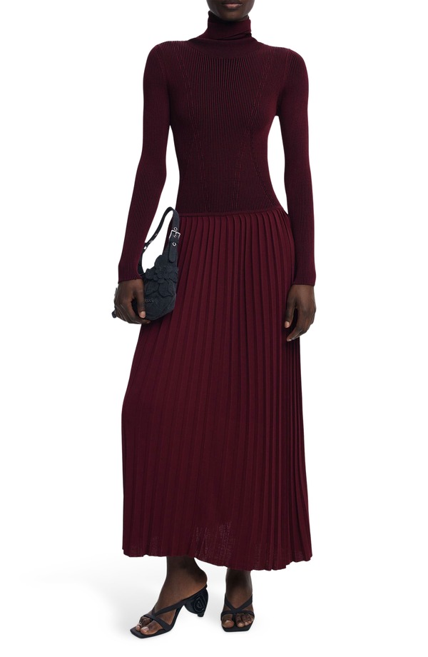 デジグアル レディース トップス ワンピース タートルネック マキシ Desigualong Sleeve Pleaturtleneck Maxi Dress Dark Red レッド