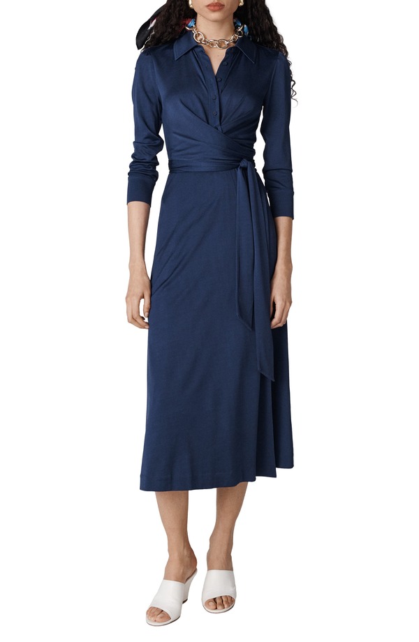 ダイアン フォン ファステンバーグ レディース トップス ワンピース シャツ Diane von Furstenberg Sana Two Wrap Shirtdress Classic Navy ネイビー
