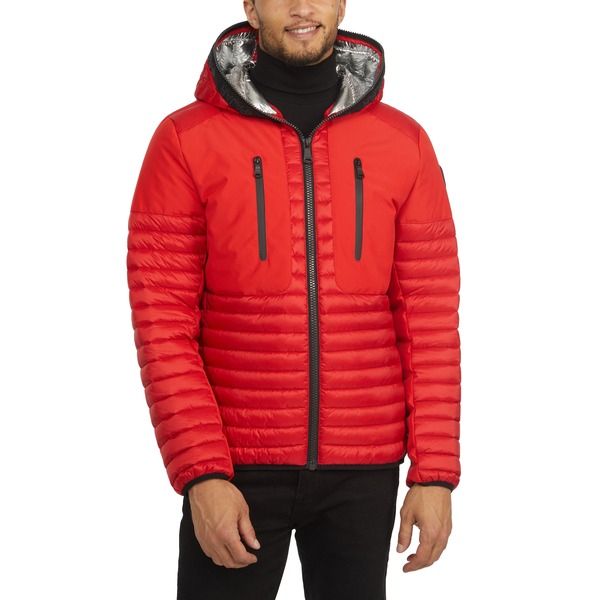 パジャール メンズ アウター ジャケット・ブルゾン Pajar Finn Lightweight Mixed Media Puffer with Fixed Hood Current Red レッド|ReVida 店