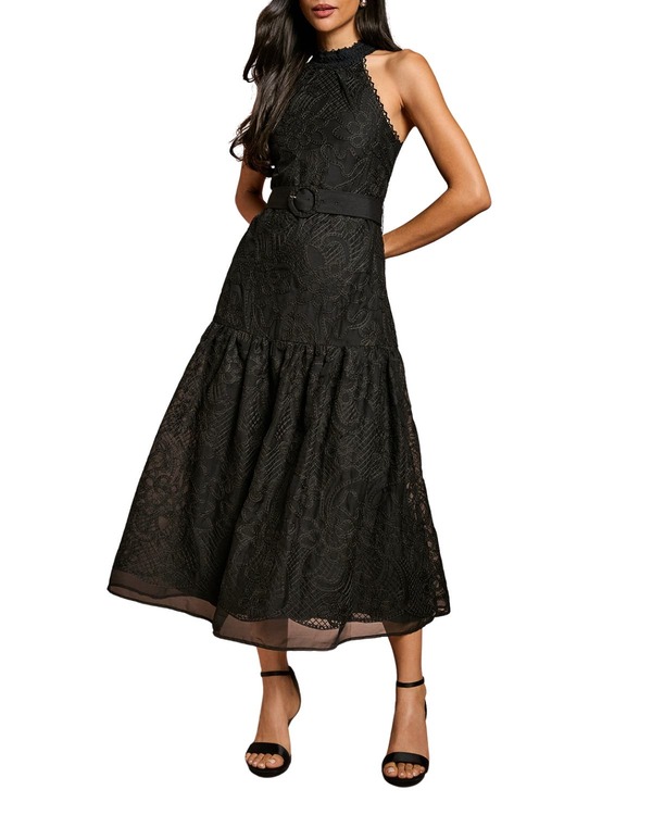 コースト レディース トップス ワンピース ミディ レース ホルター Coast Lace Organza Belted Halter Midi Dress Black ブラック