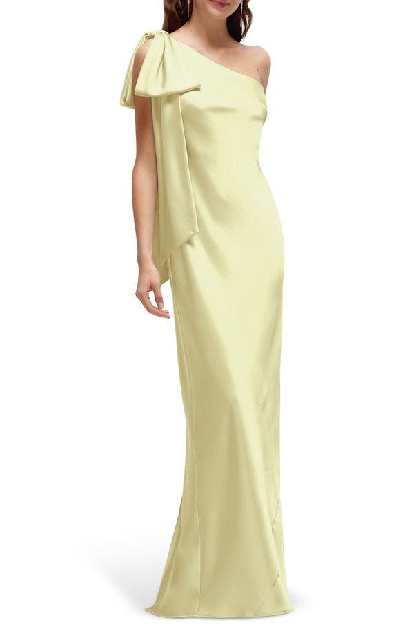 アフターシックス レディース トップス ワンピース ワンショルダー サテン After Six Bow Detail One-Shoulder Stretch Satin Charmeuse Gown Butter Yellow イエロー