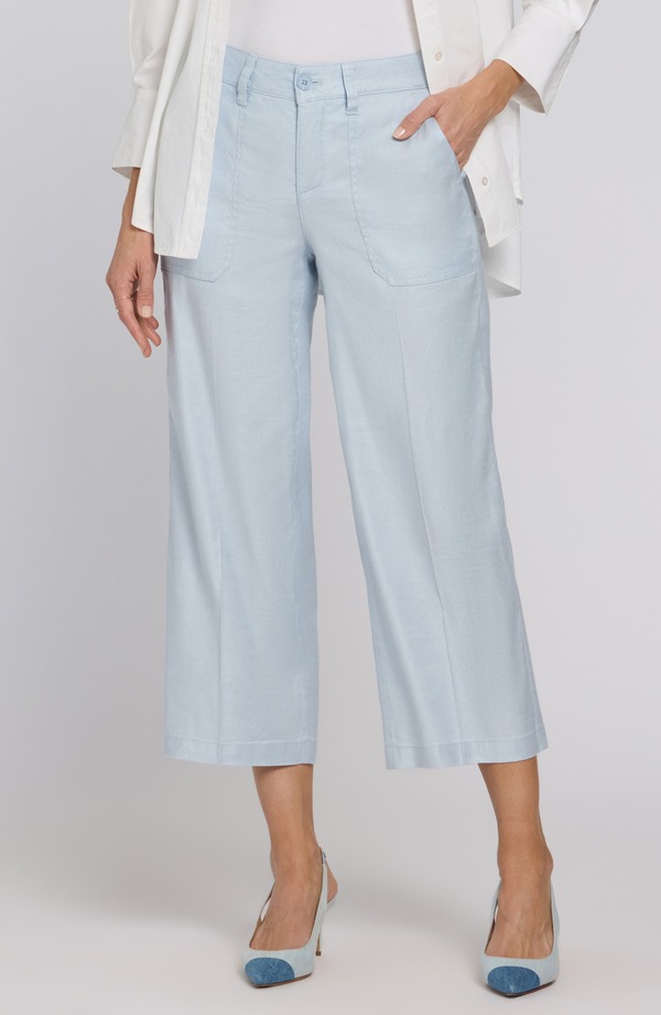 エヌワイディージェイ レディース ボトムス レギンス ワイドレッグ パンツ リネン NYDJ Wide Leg Crop Linen Blend Pants Blue Clover ブルー
