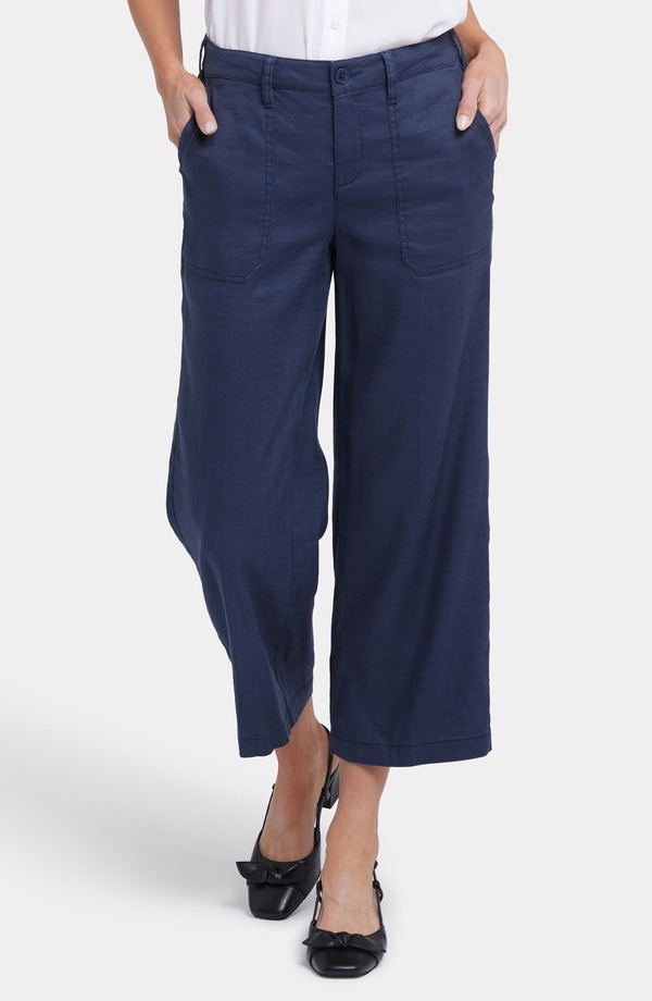 エヌワイディージェイ レディース ボトムス レギンス ワイドレッグ パンツ リネン NYDJ Wide Leg Crop Linen Blend Pants Oxford Navy ネイビー