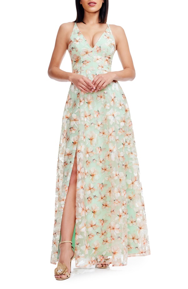 ドレスザポプレーション レディース トップス ワンピース フラワー柄 刺繍 フラワー Dress the Population Alyssa Embroidered Floral Gown Sage Multi セージ
