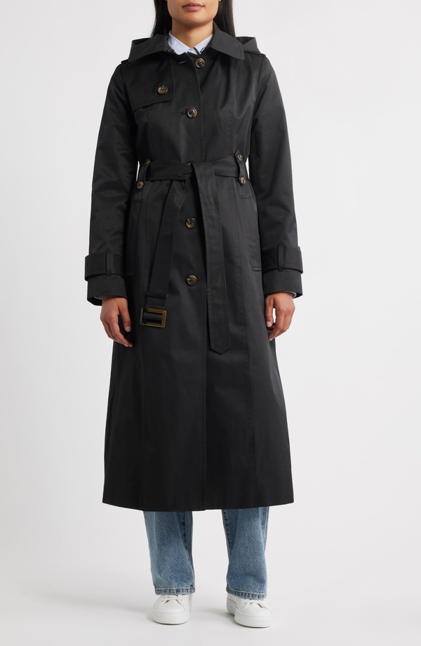 ロンドンフォグ レディース アウター ジャケット・ブルゾン コート マキシ London Fog Hooded Single Breasted Maxi Trench Coat Black ブラック