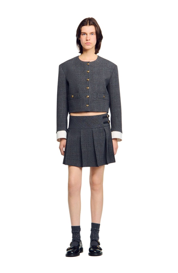 サンドロ レディース ボトムスカート SANDRO Short rhinestone suit skirt Grey / Brown グレー
