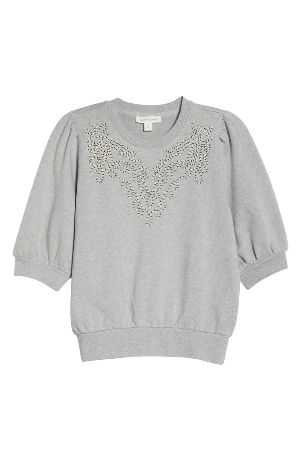 トレジャーアンドボンズ レディース アウター パーカー・スウェット シャツ 刺繍 Treasure & Bond Embroidered Puff Sleeve Sweatshirt Grey Heather Embroidery グレー|ReVida 店
