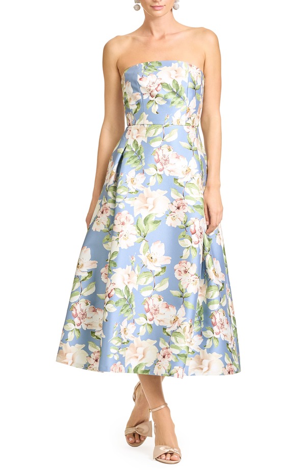 サーチンアンドバビ レディース トップス ワンピース フラワー柄 ミディ ストラップレス フラワー Sachin & Babi Shay Floral Strapless Cocktail Midi Dress Twilight Camellia