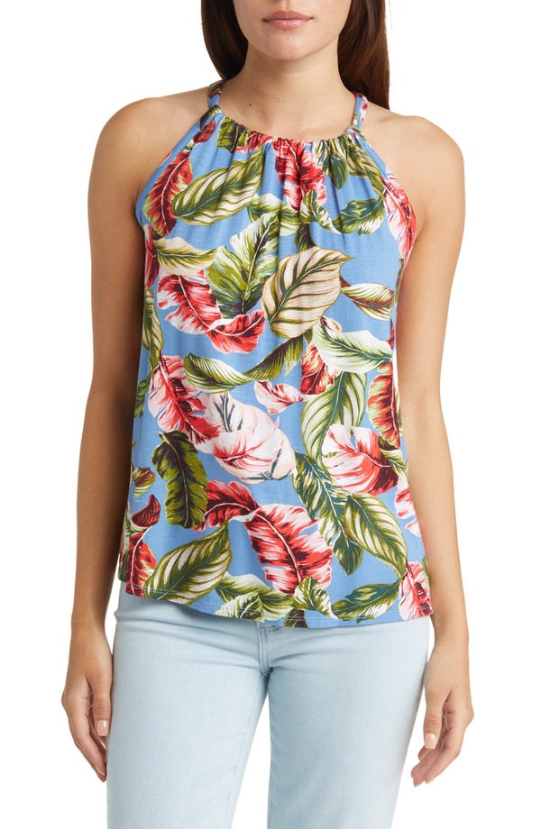 ラブアペラ レディース トップス シャツ プリント Loveappella Leaf Printank Denim/ Coral デニム