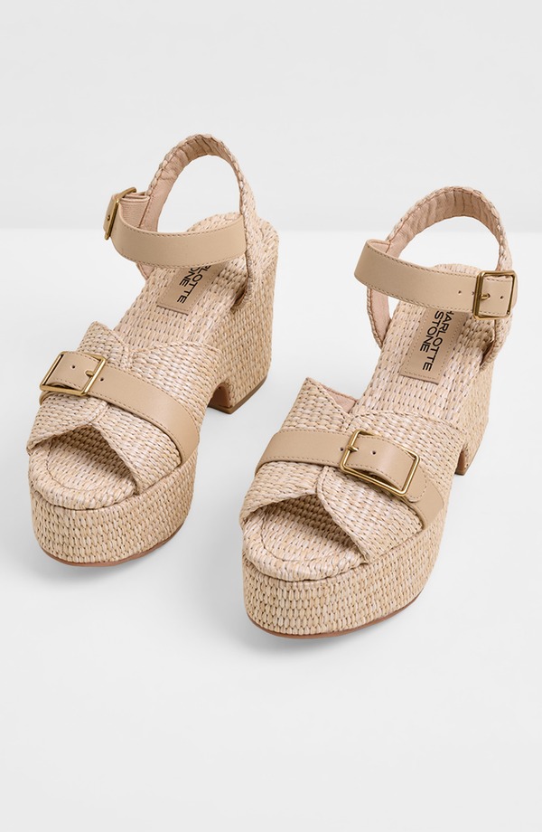 シャーロットストーン レディース シューズ ヒール プラットフォーム サンダル Charlotte Stone Raf Platform Sandal Natural Raffia