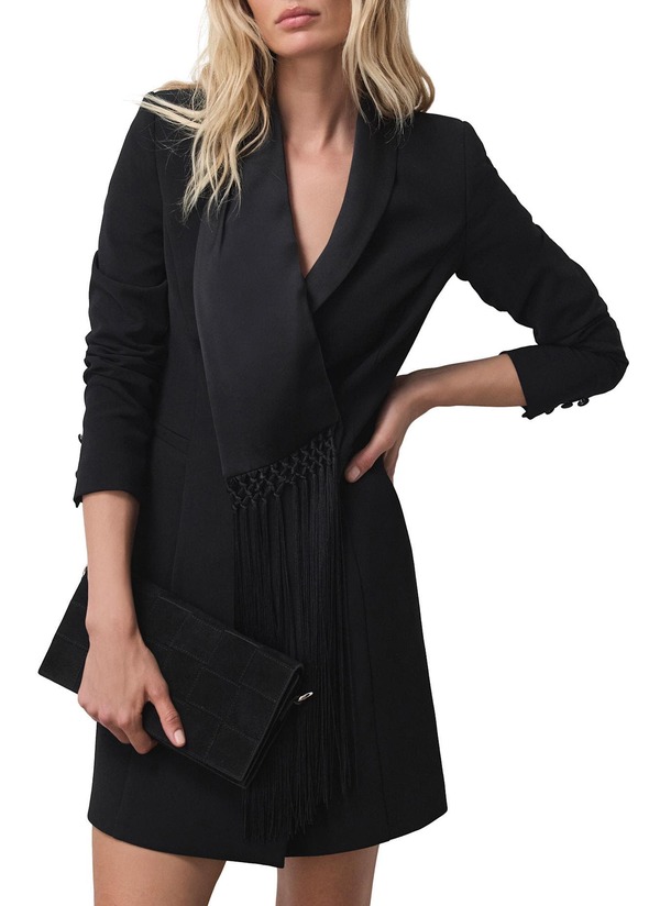 ミルトンベルベット レディース トップス ワンピース ミニ ブレザー フリンジ MINT VELVET Blazer Fringe Detail Mini Dress Black ブラック