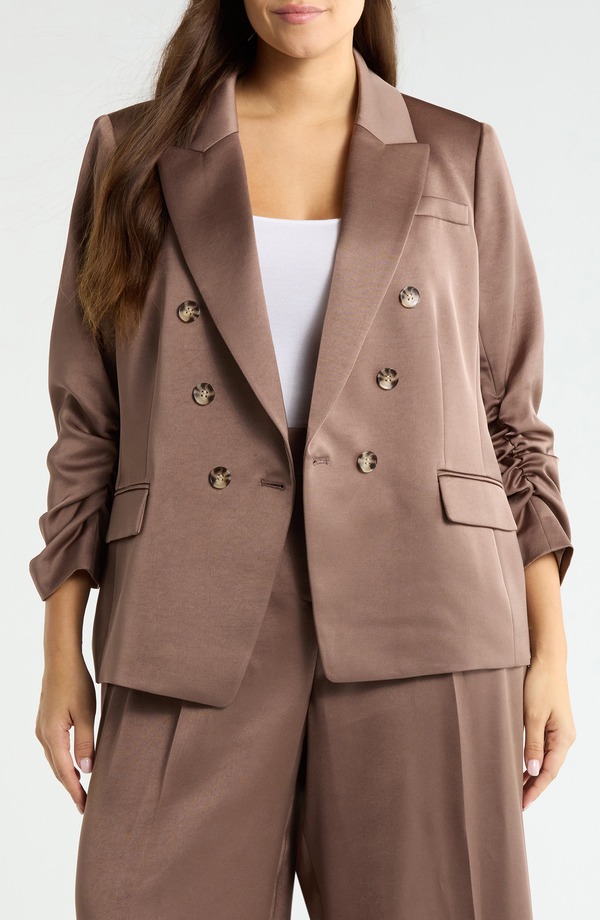 タハリエーエスエル レディース アウター ジャケット・ブルゾン サテン ブレザー Tahari ASL Double Breasted Satin Blazer Mocha モカ