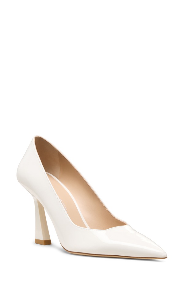 スチュアート ワイツマン レディース シューズ 踵 なめし革 Stuart Weitzman Vinnie 85 Patent Leather Pointed Toe Pump Blanco