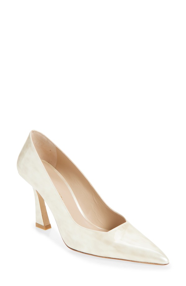 スチュアート ワイツマン レディース シューズ 踵 なめし革 Stuart Weitzman Vinnie 85 Patent Leather Pointed Toe Pump Fawn Beige ベージュ