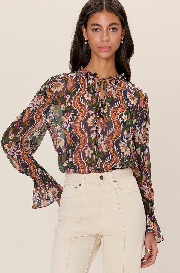 レベッカテイラー レディース トップス シャツ プリント ブラウス Rebecca Taylor Isha Printed Blouse Navy Combo ネイビー|ReVida 店