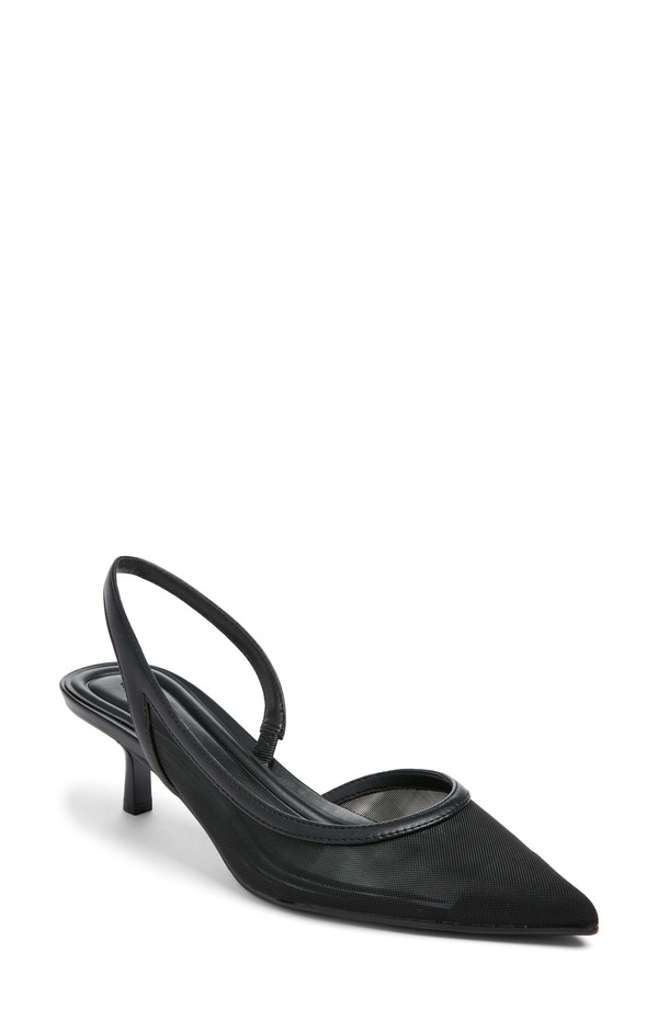 オープンエディット レディース シューズ ヒール Open Edit Corina Half d'Orsay Kitten Heel Slingback Pump Black Mesh ブラック｜ReVida 店
