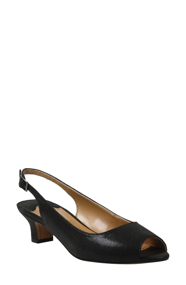 ジェイレニー レディース シューズ 踵 サンダル J. Rene Jenvey Slingback Sandal Black Satin 黒いこと