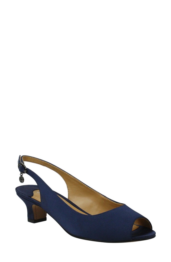 ジェイレニー レディース シューズ 踵 サンダル J. Rene Jenvey Slingback Sandal Navy Satin 米国海軍