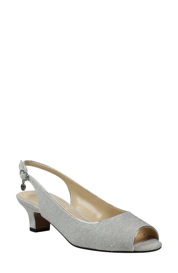 ジェイレニー レディース シューズ 踵 サンダル J. Rene Jenvey Slingback Sandal Silver Fabric しろがね色