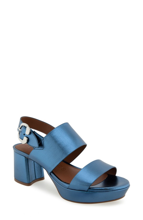エアロソールズ レディース シューズ 踵 プラットホーム サンダル Aerosoles Camera Platform Sandal Blue Metallic Leather 青み