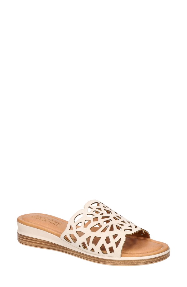 ベラヴィータ レディース シューズ 踵 サンダル Bella Vita Cas-Italy Wedge Slide Sandal Stone Italian Leather 石ころ