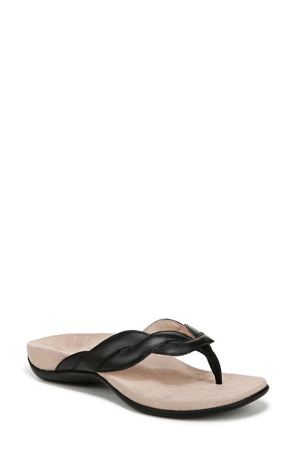 バイオニック レディース シューズ 踵 Vionic Bella Braid Flip Flop Black 黒いこと