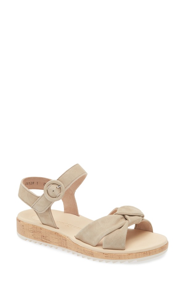 極点・緑であること レディース シューズ 踵 プラットホーム サンダル アンクル Paul Green Trento Ankle Straplatform Sandal Champagne Suede 三鞭酒