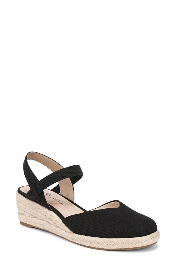 ライフストライド レディース シューズ サンダル プラットホーム LifeStride Pilar Slingback Espadrille Platform Wedge Sandal Black 黒いこと