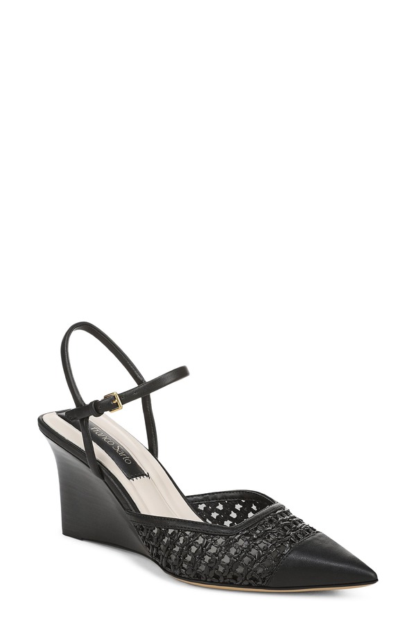 フランコサルト レディース シューズ 踵 アンクル 旗がしら Franco Sarto Cherie Ankle Strapointed Cap Toe Wedge Pump Black 黒いこと