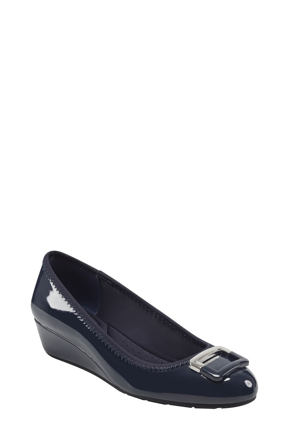 バンドリーノ レディース シューズ ヒール Bandolino Wedge Pump Navy Blue Patent ネイビー｜ReVida 店