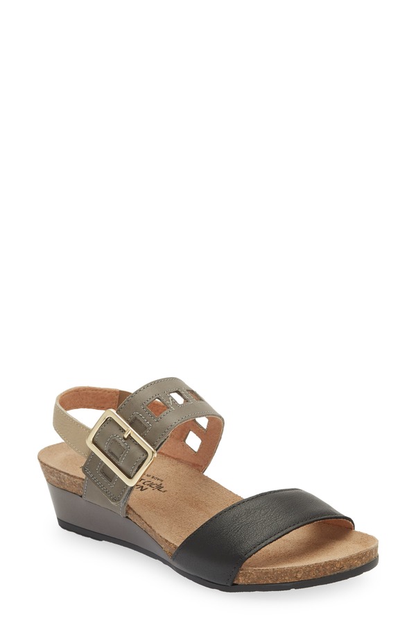 ナオト レディース シューズ ヒール サンダル Naot Dynasty Wedge Sandal Soft Black/Gray/ Beige ブラック
