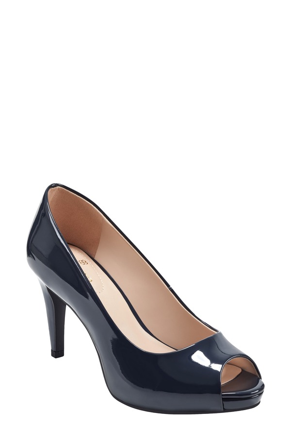 バンドリーノ レディース シューズ ヒール Bandolino Rainaa Peep Toe Pump Dark Blue Patent ブルー